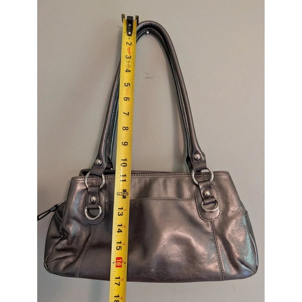 Vintage Y2K Giani Bernini Metallic Pewter Leather Shoulder Bag Silver Hardware